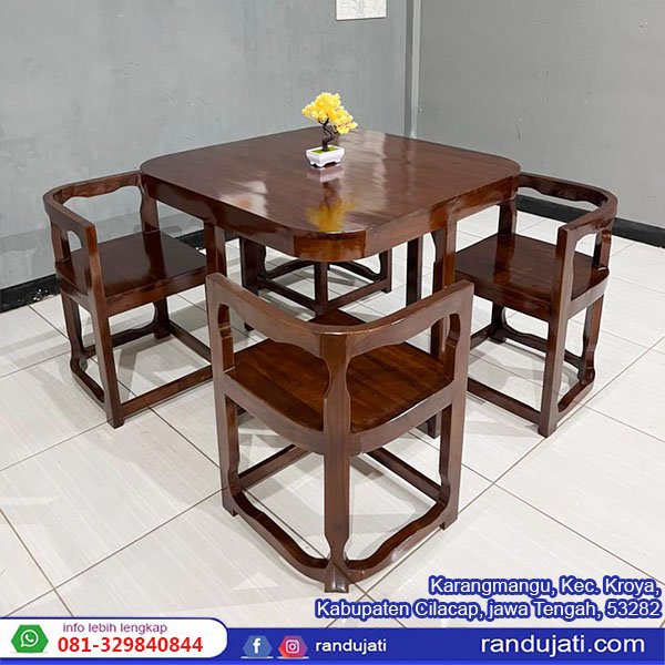 MEJA MAKAN KAYU JATI KURSI MASUK OVAL KURSI 4